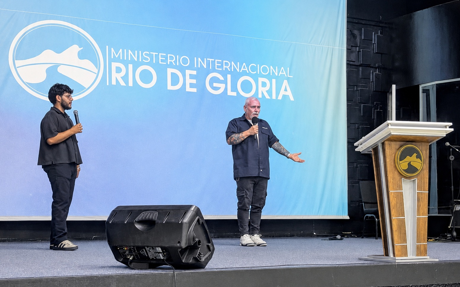 Pastor Michael Chamberlain ministering internationally with an interpreter